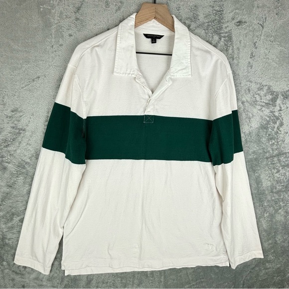 Banana Republic Factory Shirt‎ Large White Green Stripe Rugby Polo - Picture 1 of 11